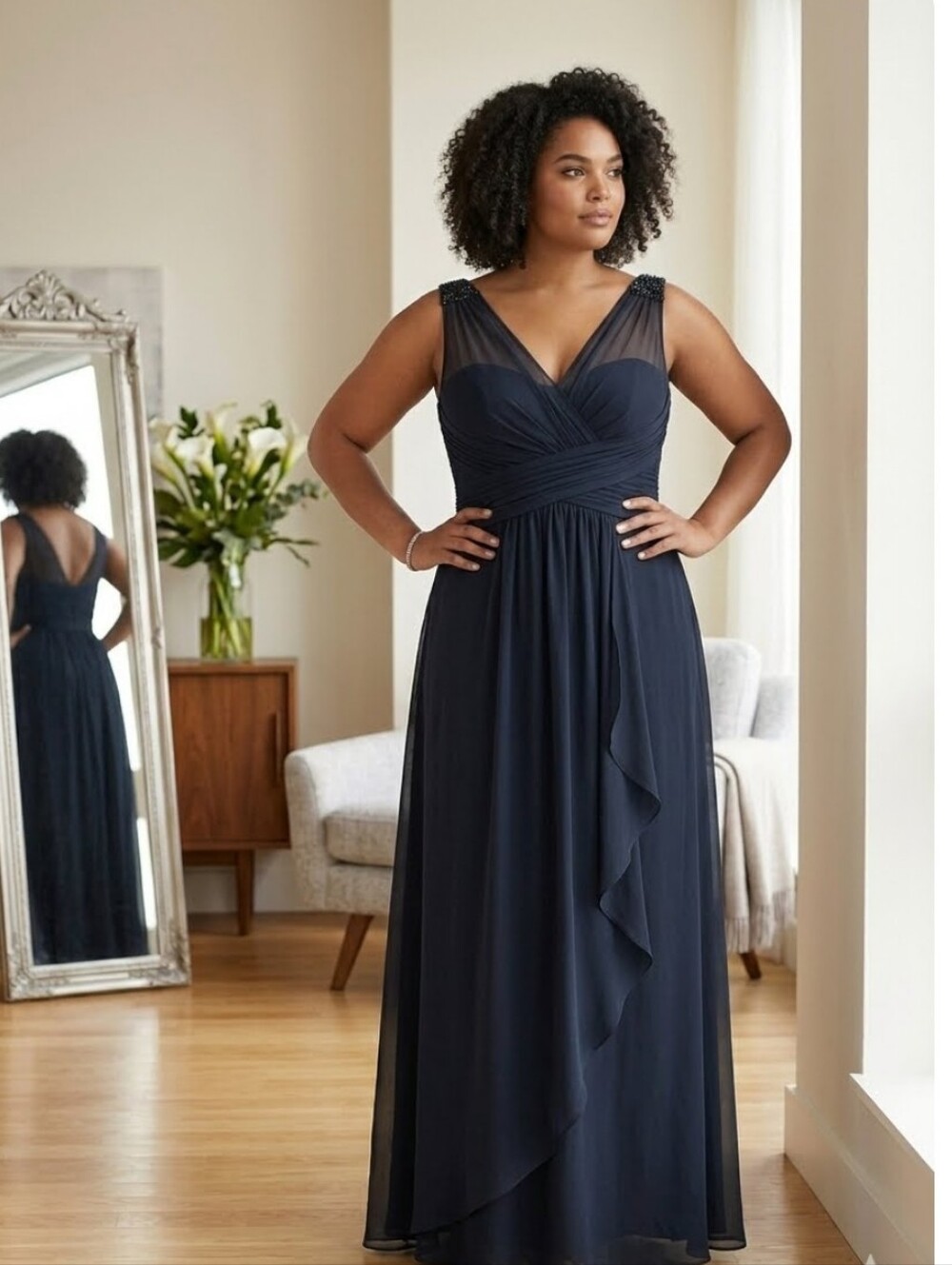 Adrianna Papell Black Evening Floor Length Dress with Subtle Sheen Sz 16